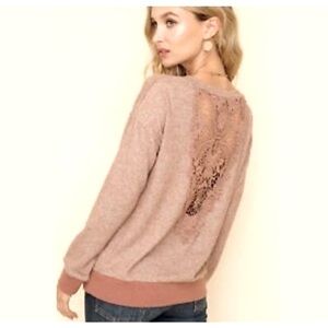 Anthropologie Hem & Thread Embroidered Lace Sweatshirt V Neck M